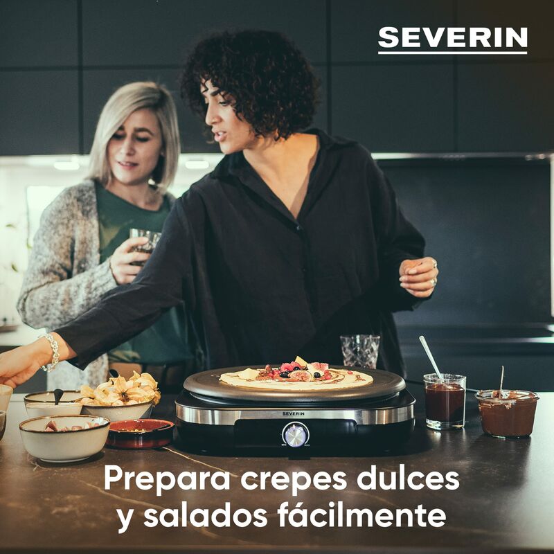 SEVERIN CM 2199 Crepiera elettrica XXL, Crepes maker con temperatura  regolabile, piastra antiaderente removibile e spatola giracrepes inclusa,  utile