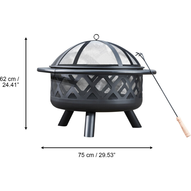 Braciere Rotondo Da Giardino 55 Cm Con Parascintille, Attizzatoio E Ripiano - Perfetto Per Serate All'aperto