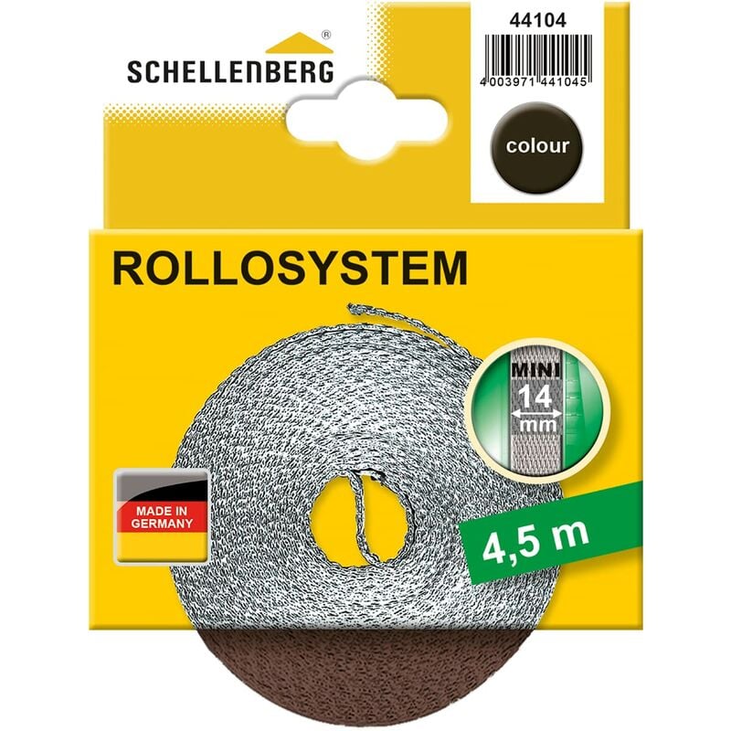 Schellenberg 44104 Cintino avvolgibili 14 mm x 4,5 m-Sistema Mini, Cinghia  tapparella Marrone