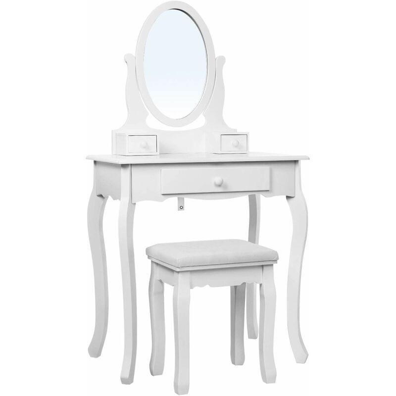 SONGMICS Toeletta Trucco, Postazione Trucco, Tavolo da Trucco con 3  Cassetti, Specchio e Sgabello, Specchiera per Cosmetici, Idea Regalo, Bianco  RDT004