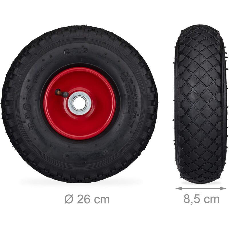 Set Di 2 Ruote Per Carriola Con Cerchione In Acciaio - Pneumatici Ad Aria, Diametro 26 Cm, Asse 25mm