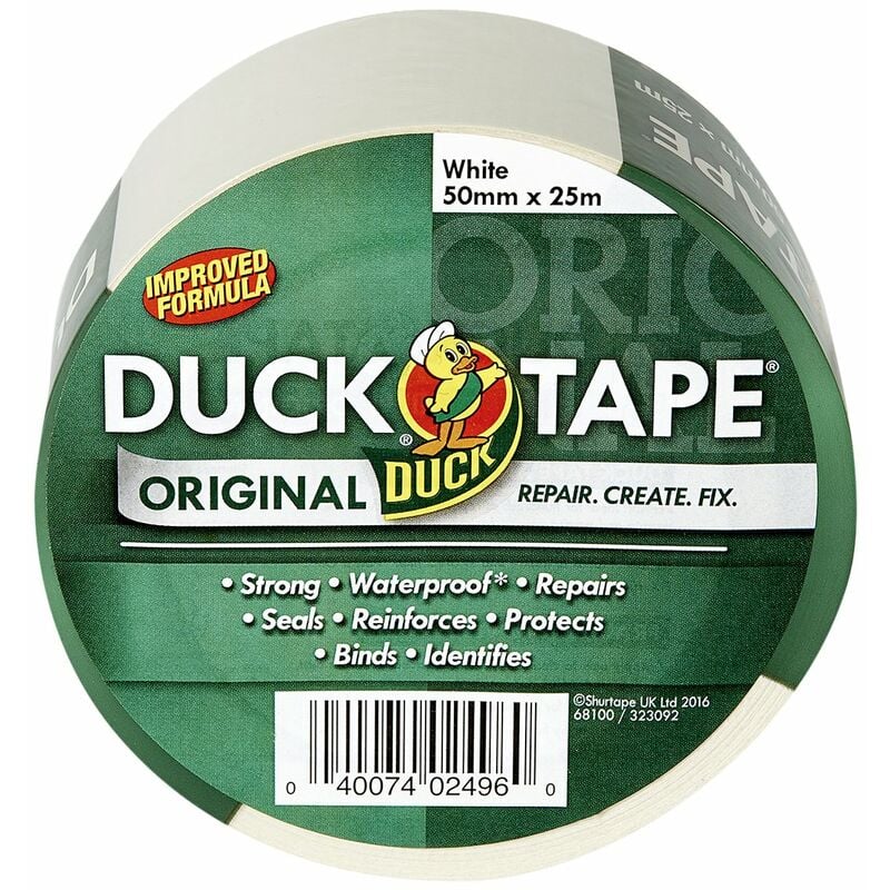 Duck Tape Original - Nastro adesivo telato, in tessuto, per riparazioni,  formula migliorata ad alta resistenza, impermeabile, 50 mm x 25 m, bianco