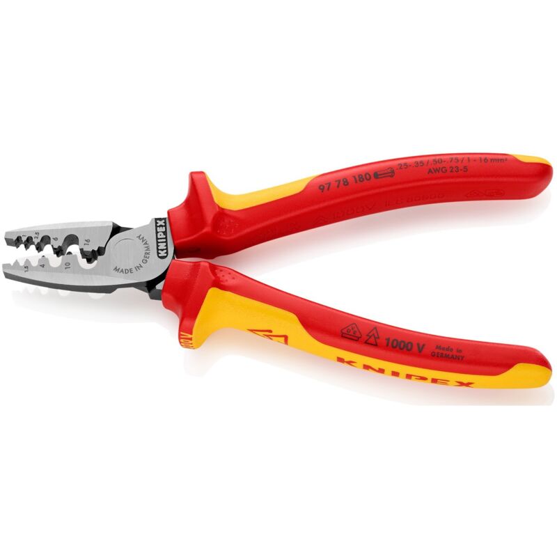 Pinza Per Terminali A Bussola Knipex 97 53 14, 180 Mm - Crimpatura Automatica Da 0,08 A 10 Mm², Profilo Esagonale, Con Arresto Forzato