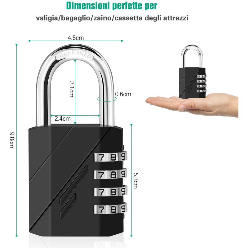 Vinabo Lucchetto Combinazione,Lucchetto Armadietto Combinazione di  sicurezza,Lucchetto Armadietto Palestra,Esterno Serrature con Combinazione  4 Cifre Per Classificatori, Zaini, Armadietto,Nero