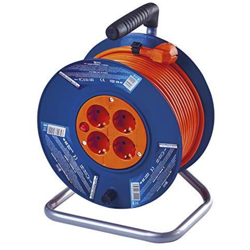 Avvolgicavo Professionale Emos 25m - 4 Prese Schuko, IP44, Cavo In Avvolgicavo Professionale Emos 25m - 4 Prese Schuko, IP44, Cavo In