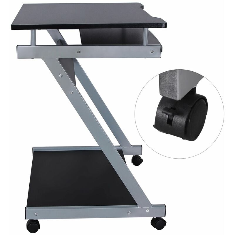 Scrivania PC Con Ruote E Ripiano Tastiera Scorrevole | Mobile Ufficio Compatto Per Casa E Studio