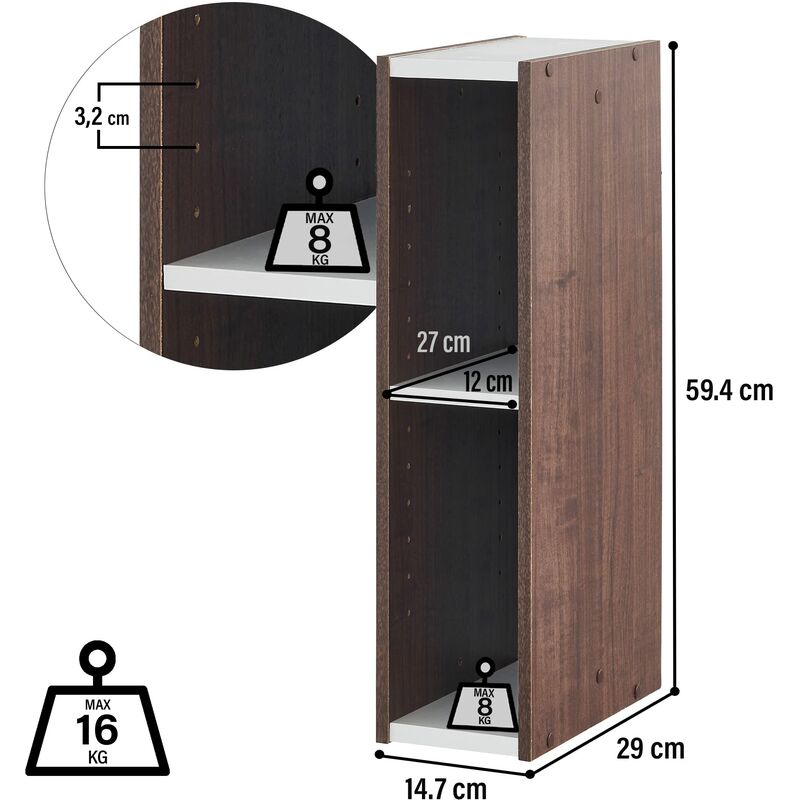 Iris Ohyama, mobile contenitore, libreria, 2 ripiani modulari, moderno,  ufficio, camera da letto, soggiorno, Space Saving Shelf, UB-6015, Marrone