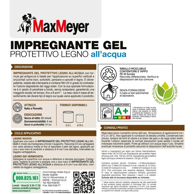 MAXMEYER IMPREGNANTE GEL ACQUA NOCE CHIARO 0,75 L