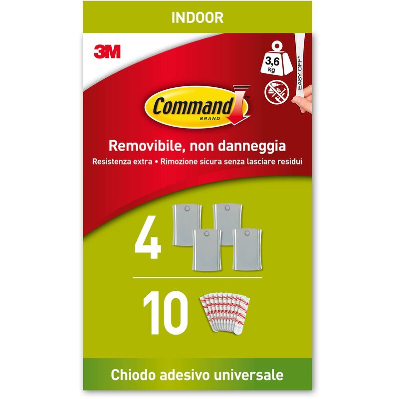 Command Chiodo Adesivo Universale XL per Cornici con Passepartout- 4 Chiodi  e 10 Strisce Adesive - ottimale per Appendere Quadri, Specchi e Orologi  senza Forare o Danneggiare il Muro - Fino a 3,6 Kg