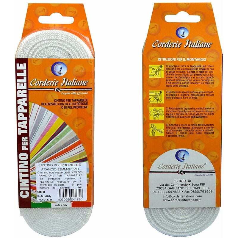 Corderie Italiane 006041719 Cintino per tapparelle, Colore Arancio, in  Polipropilene, 22 mm, 5,5 mt