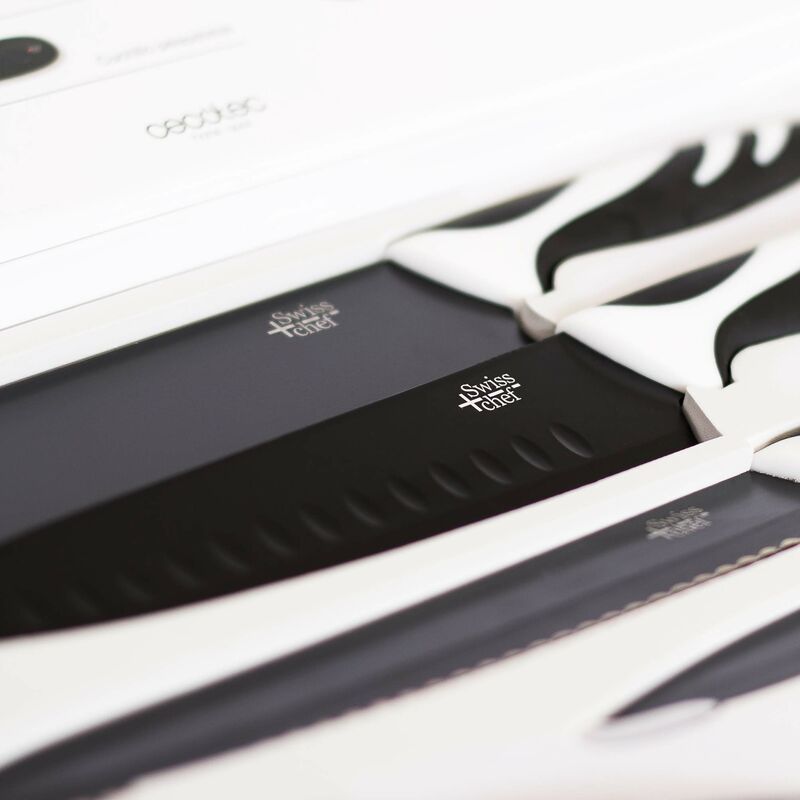 Cecotec - Set di 6 coltelli da cucina di alta gamma, professionali, di  stile svizzero, colore: bianco o nero, mod. Swiss Chef nero (Nero)
