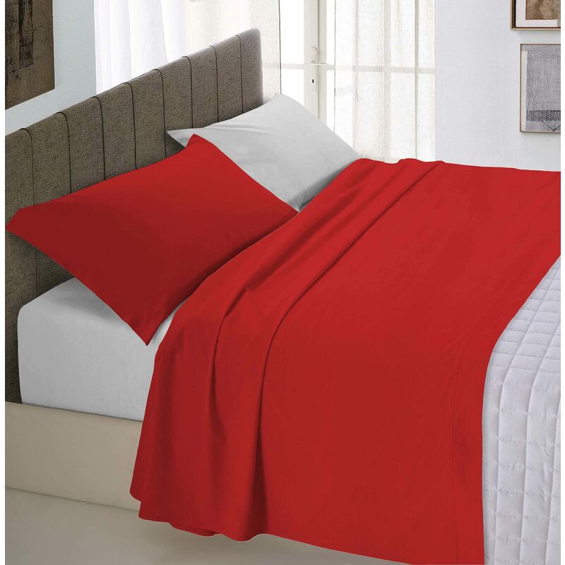 Italian Bed Linen Completo Letto Natural Color, 100% Cotone, (Rosso/Grigio  Chiaro), Piazza e Mezza