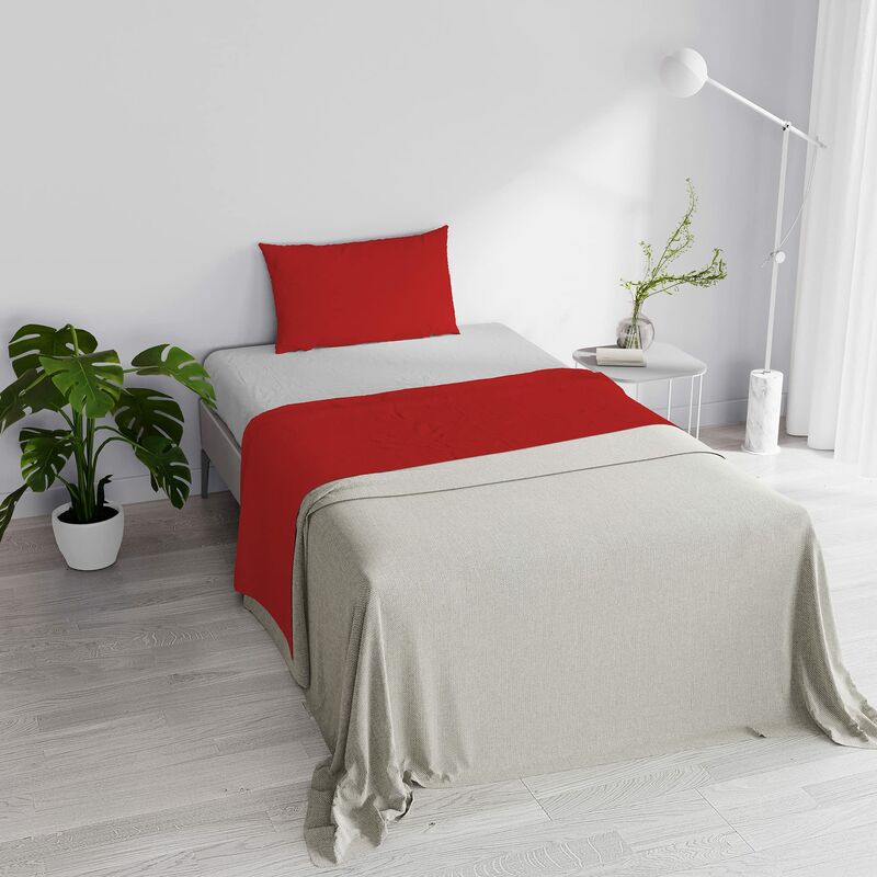 Italian Bed Linen Completo Letto Natural Color, 100% Cotone, (Rosso/Grigio  Chiaro), Piazza e Mezza