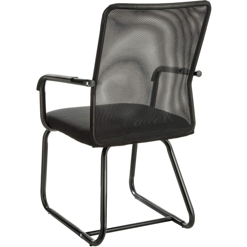 Baroni Home Sedia da Ufficio con Braccioli con Schienale Ergonomico in Tela  Traspirante, Poltroncina a Sbalzo per Sale d'Attesa e Conferenze, 47X60X92  cm, Carico 130 kg Nera