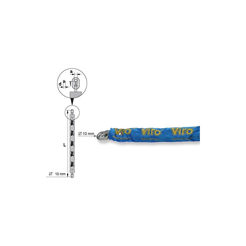 Catena Moto E Scooter Semiquadra 10 Mm - Lunghezza 200 Cm, Acciaio Temprato, Guaina Blu Anti-graffio - Antifurto Resistente