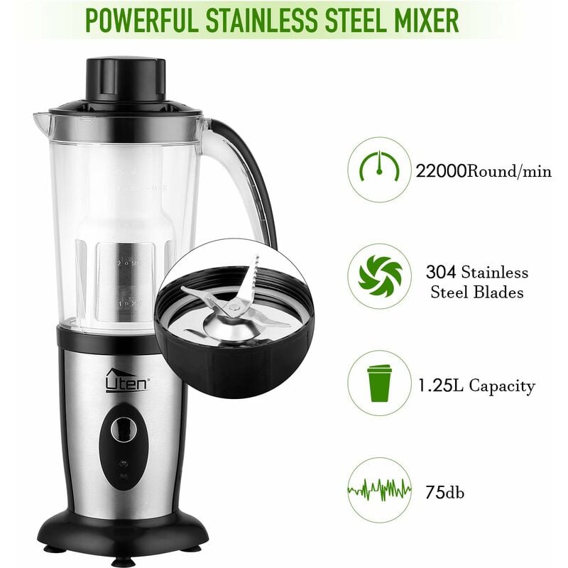 Uten Frullatore Smoothie, 5 in 1 Mini Blender Frullatori da Cucina, 220W  Juicer per Frullato, Frullatore Portatile con Tritacarne, per Sport, Viaggi e  Casa, 22000r/min, Fucco di Frutta e Verdura