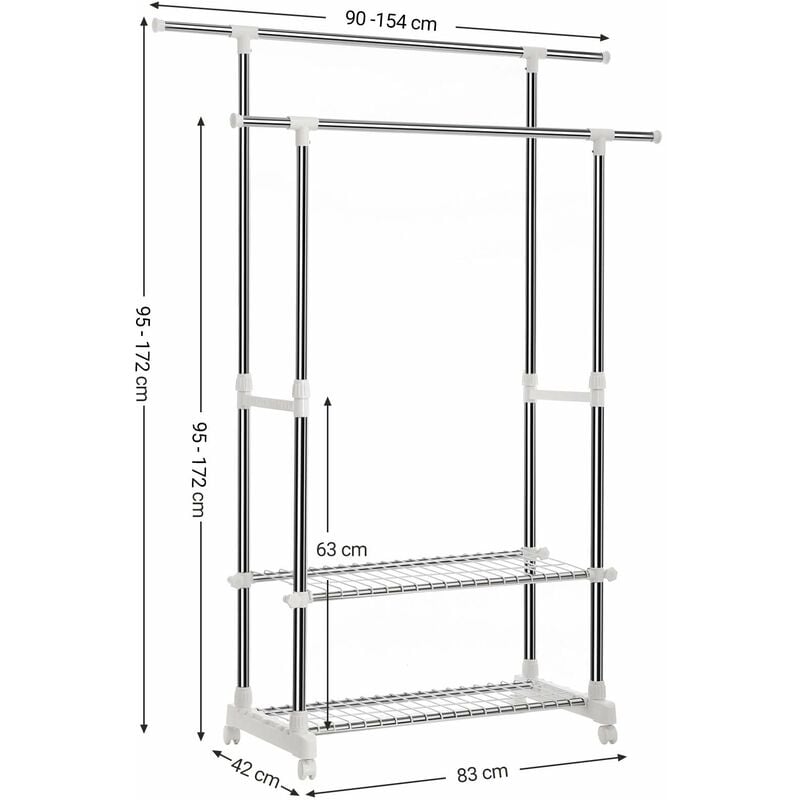 SONGMICS Appendiabiti/appendiabiti con scarpiera, tubo di ferro rivestito  in acciaio LLR03W, 93,0 x 35,5 x 8,5 cm