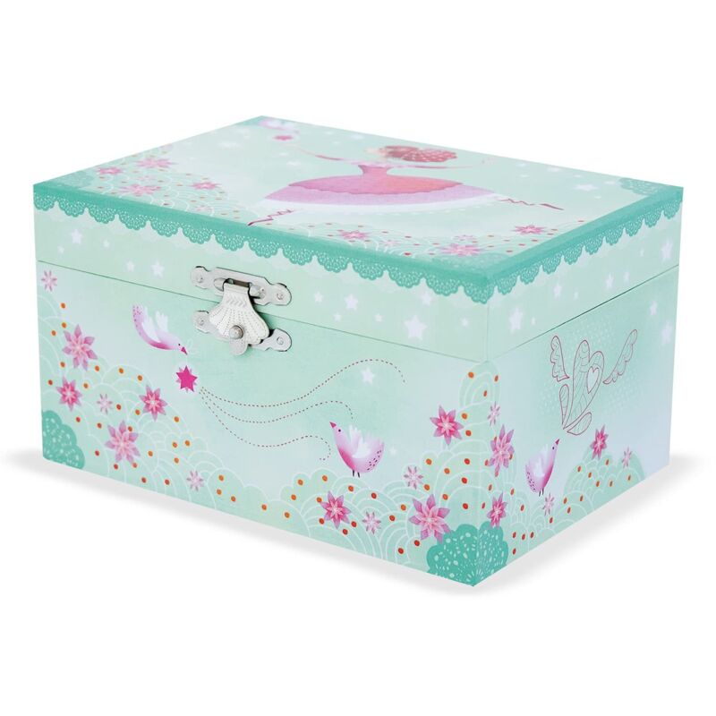 Carillon Portagioie Vicky Tiel Con Ballerina E Stelle - Legno, Verde, Musica Marcia Dei Fiori - Regalo Per Bambini - Foto 3