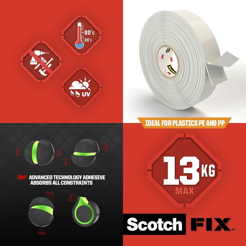 Nastro biadesivo permanente Scotch-Fix Extreme 19 mm x 5 m rosso