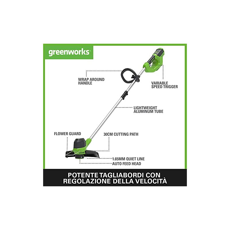 Tagliabordi Greenworks 40V Con 2 Batterie - Leggero E Potente Per Giardino