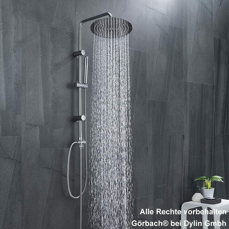 Görbach Colonna Doccia Acciaio Inox Senza Miscelatore Fori Muro Regolabili  Set Doccia a Pioggia Con Soffione Doccia in INOX e Doccetta a Mano in INOX  Tondo 25cm.