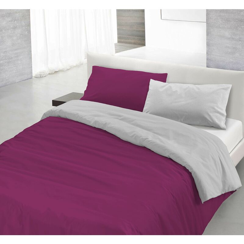 Italian Bed Linen Natural Color Parure Copri Piumino, 100% Cotone,  Fuxia/Grigio, Piazza e Mezza, 2 unità