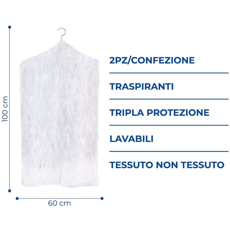 2 Custodie Trasparenti Per Abiti Lunghi - Impermeabili E Antipolvere - 60x140 Cm - Con Cerniera - Per Cappotti, Giacche, Camicie, Abiti Da Sera