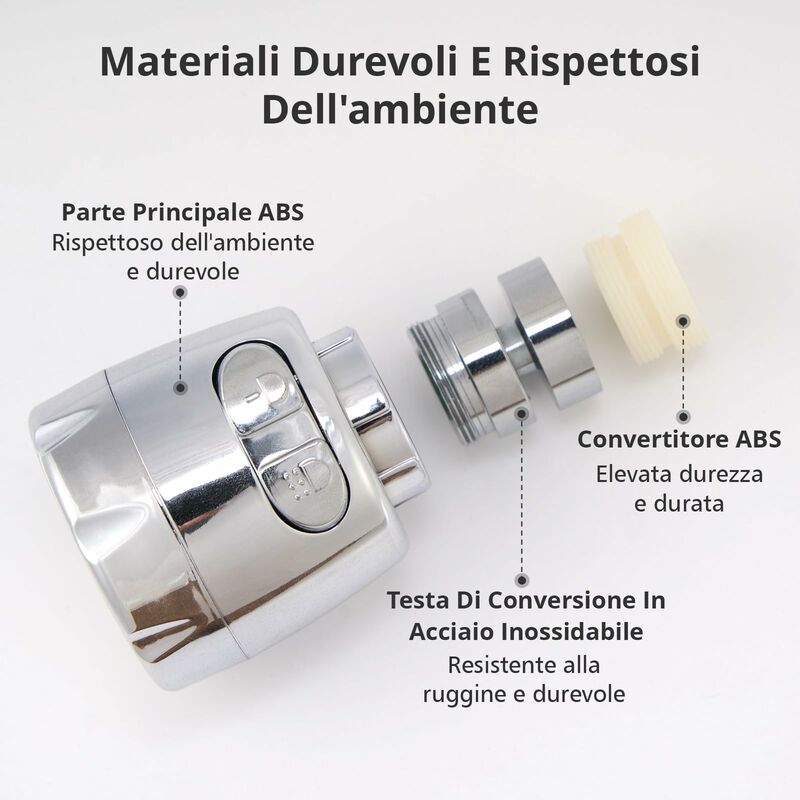 Rompigetto Rubinetto Cucina, Rubinetto Rotante 360 Gradi, Aeratore Rubinetto,  Risparmio Idrico Rubinetto Filtro Regolatore Spray Testa Ugello Per Cucina  Bagno, 2 Modalità