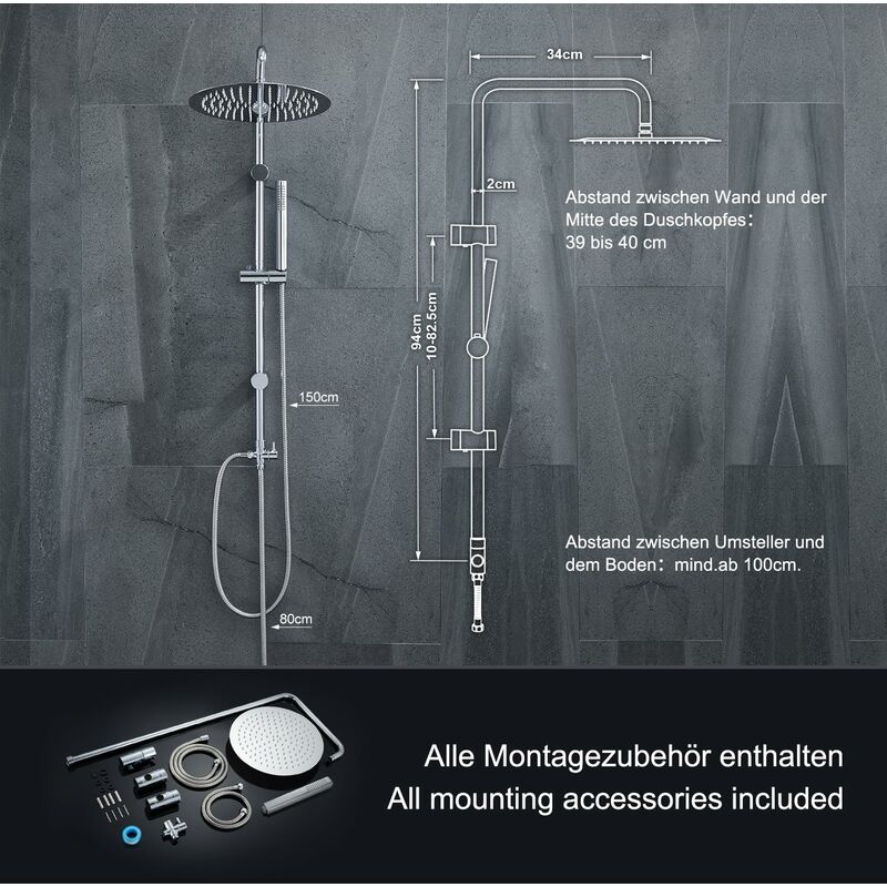 Görbach Colonna Doccia Acciaio Inox Senza Miscelatore Colonna Doccia  Idromassaggio Senza Rubinetto Saliscendi Doccia Regolabile Set Doccia a  Pioggia