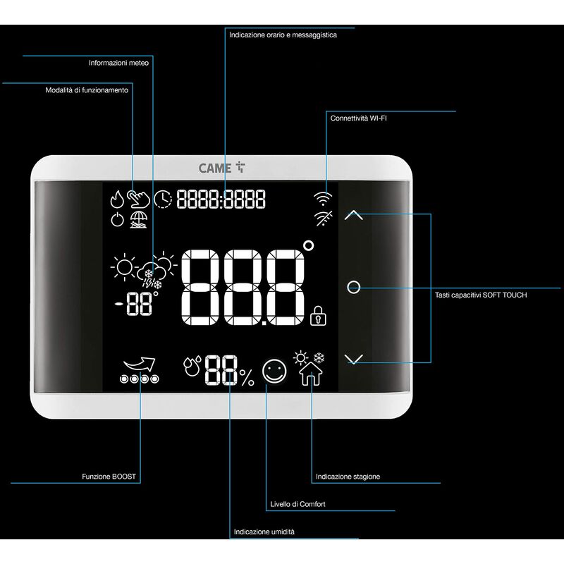 Cronotermostato Wi-Fi CAME TH/750 - Digitale, Doppio Rel&egrave;, Compatibile Con Alexa E Google, 230V, Bianco