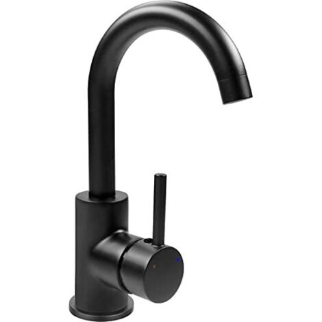 Cornat NERSH1 - Miscelatore monocomando per lavabo, con corpo in ottone nero opaco, montaggio senza sforzo, con valvola di scarico, rubinetto per vasca da bagno, rubinetto per lavandino, NERSH1 (1/4)