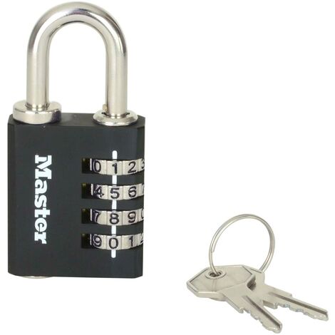 Serratura a 4 cifre in alluminio nero da 40 mm - con chiavi di emergenza - Master Lock