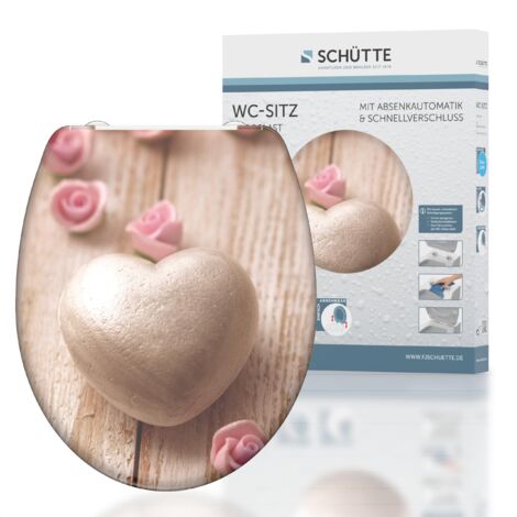 SCHÜTTE Sedile WC ROMANTICO Duroplast, sedile WC con chiusura ammortizzata e sgancio rapido per una facile pulizia, carico massimo del sedile WC 150 kg, motivo cuore 82370