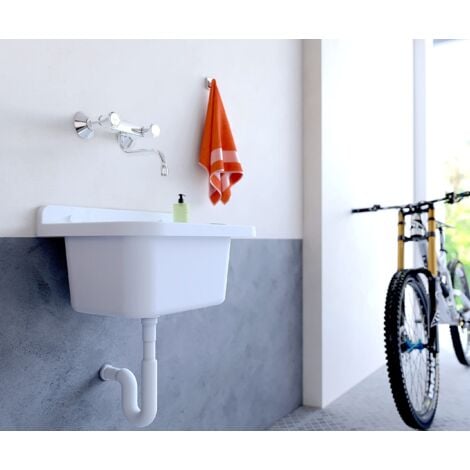 Negrari Lavandino Pilozzo A Muro In Resina - Grigio Cemento, 42x34x21 Cm, Resistente Agli Acidi, Per Interni Ed Esterni - Foto 8