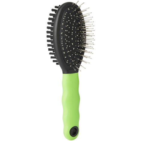 Ferplast Spazzola Doppia per Gatti - Pelo Corto, Medio e Lungo - Setole Morbide - Cardatore con Testine Arrotondate, Acciaio Inox - Impugnatura Ergonomica Morbida - Misura S, Verde (1/4)