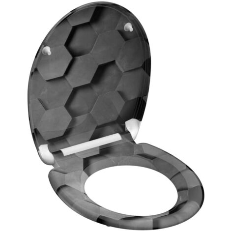 Schütte Sedile WC HEXAGONS con abbassamento automatico, coperchio WC con motivo e chiusura rapida per la pulizia, coperchio WC in Duroplast (carico massimo 150 kg), grigio (1/5)