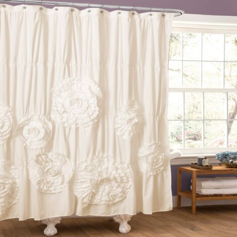 Lush Decor Serena Tenda da Doccia Increspata Floreale Vintage Chic Stile Fattoria Decorazione Bagno, Poliestere, Avorio, 72” x 72” (1/5)
