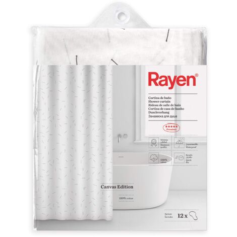Rayen Tende da bagno Tenda per doccia o vasca Impermeabile Canvas cotone 100% Asciugatura rapida Opaco Anelli metallici Include 12 ganci in metallo 180 x 200 cm Bianco (1/5)