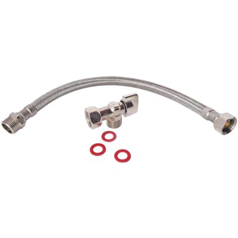 Kit Collegamento WC Completo - Rubinetto 1/4 Di Giro, Flessibile 3/8" E Giunti, Nichel - Foto 4