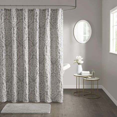 Madison Park Odette - Tenda da doccia in tessuto jacquard testurizzato, con medaglione damascato, lavabile in lavatrice, decorazione moderna per la privacy della vasca da bagno, 182,9 x 182,9 cm,