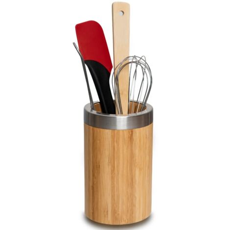 Westmark Porta-utensili da cucina, Rotondo, Con bordo in acciaio inox, Dimensioni: ø10 x 16 cm, Bambù/Acciaio inox, Tapas + Friends, Marrone chiaro/Argento, 69852270 (1/4)