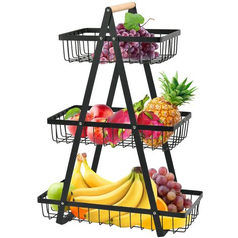 Portafrutta A 2 Piani In Metallo - Doppio Cesto Per Frutta E Verdura