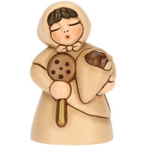 THUN - Donna con Castagne in Ceramica Decorata a Mano, Colore Champagne, Linea Presepe Classico, Decorazioni Natale Casa, 5x4.7x8 cm h