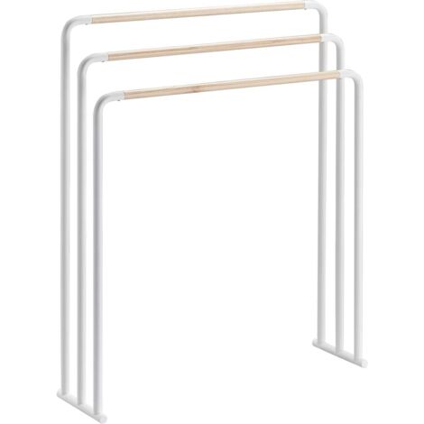 YAMAZAKI 7467 Plain Bath Towel Hanger, White, Steel/Wood, 70 x 19 x 83 cm (1/4)