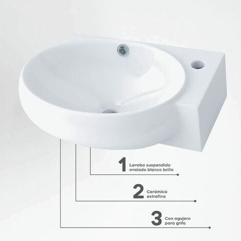 Lavabo Ovale In Ceramica Bianca - 43x28x12 Cm, Con Foro Rubinetto - Foto 2
