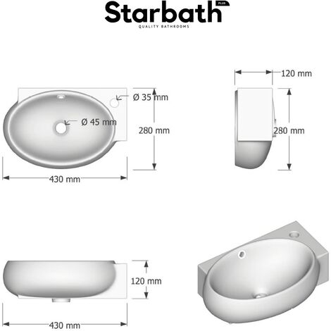 Lavabo Ovale In Ceramica Bianca - 43x28x12 Cm, Con Foro Rubinetto - Foto 7