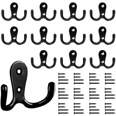 12 Ganci Appendini A Doppio Gancio Da Parete In Metallo Vintage – Lega Di Zinco, Colore Nero, Con 24 Viti, Per Bagno, Cucina, Ingresso