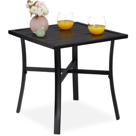 Relaxdays Tavolino da Giardino Quadrato, per Giardino e Balcone, Arredamento da Esterno, Acciaio, LxP: 46x46 cm, Nero