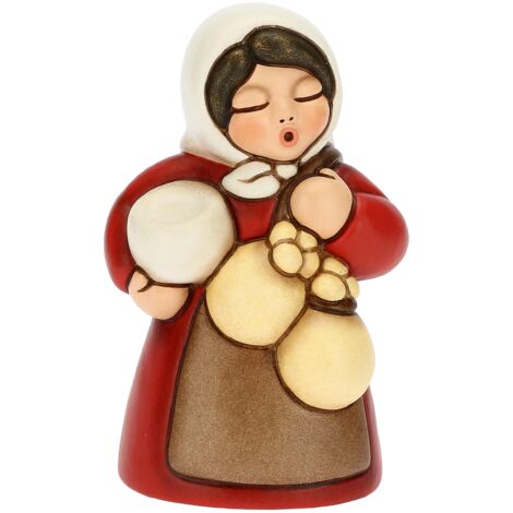 THUN - Presepe 2022 - Statuina Presepe Donna con Formaggio in Ceramica Decorata a Mano, Versione Vestito Rosso - Linea Presepe Classico - 5x5x8 cm h