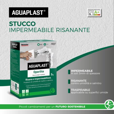 AGUAPLAST Operlite stucco risanante contro umidità e salnitro, 1kg - Stucco, intonaco colore grigio chiaro